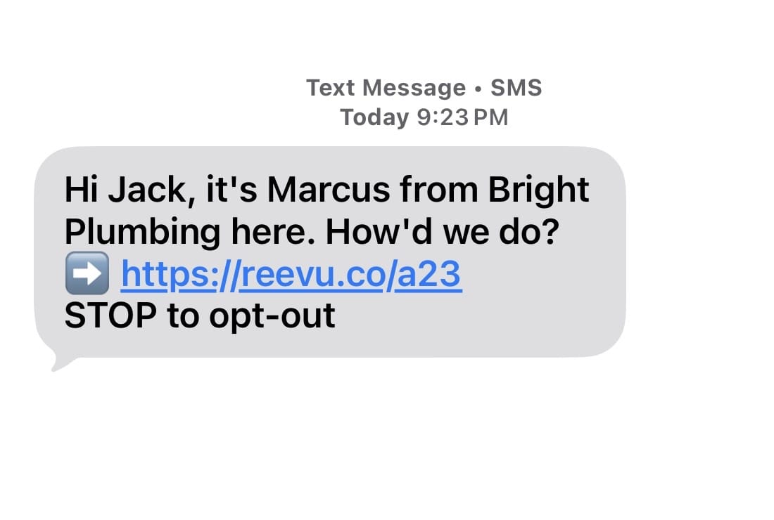 Praiseworthy SMS review request